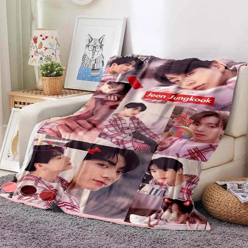 

3DМужчина знаменитость J-Jung Kook принтованное одеяло гостиная диван одеяло спальня украшение одеяло фланель мягкий теплый настраиваемый 80x60in