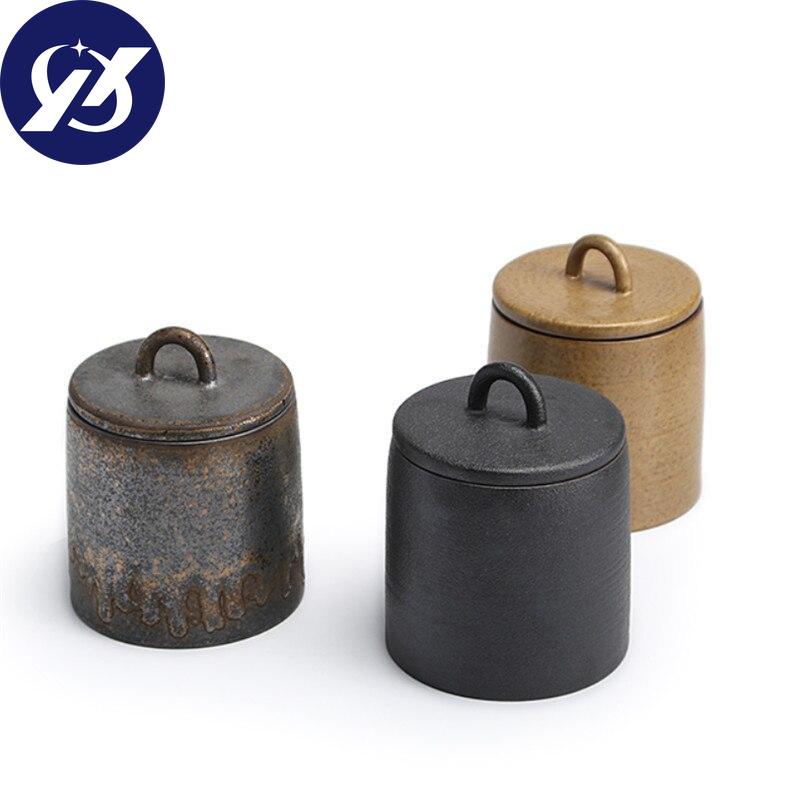 Caddy de té sellado de cerámica japonesa, cerámica gruesa, tarro de especias Vintage grande, contenedor de alimentos