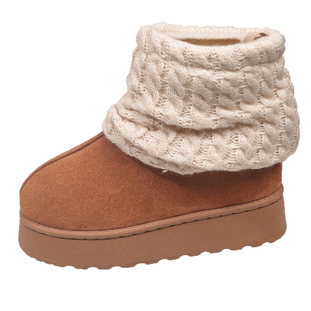 Fashion 2025 New Platform Snow Boots Women's Winter Fashion Round Toe Suede Paneled Yarn Plus Fleece Thickened Flat Cotton Boots