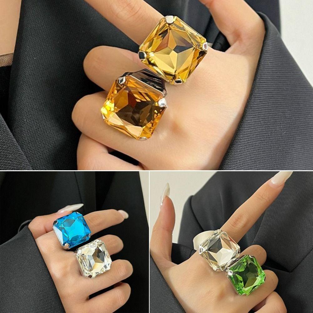 Rhinestone Crystal Square Rhinestone Ring Adjustable Size Large Crystal Ring Party Accessories
