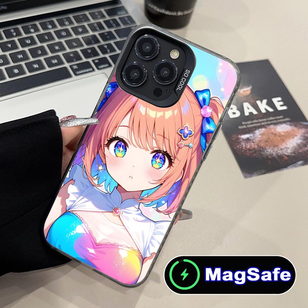 Kawaii Pink Anime Girl Phone Case for iPhone 16 15 14 13 12 11 Pro Max Plus MagSafe Translucent Colour Protective Cover Luxury