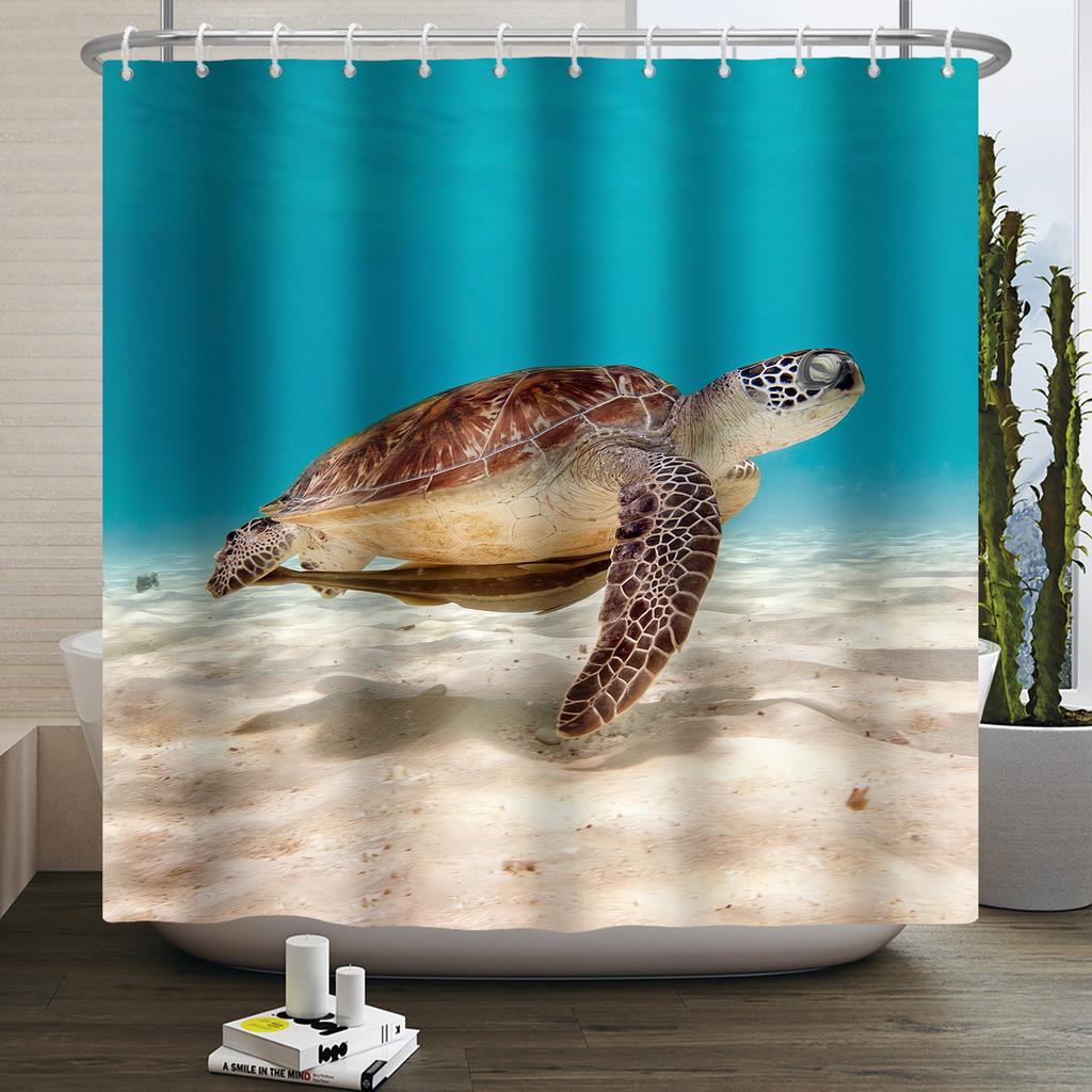 Underwater World Ocean Shower Curtain for Bathroom Seabed Animals Sea Turtle Dolphin Fish Waterproof Bathroom Curtain With Hooks