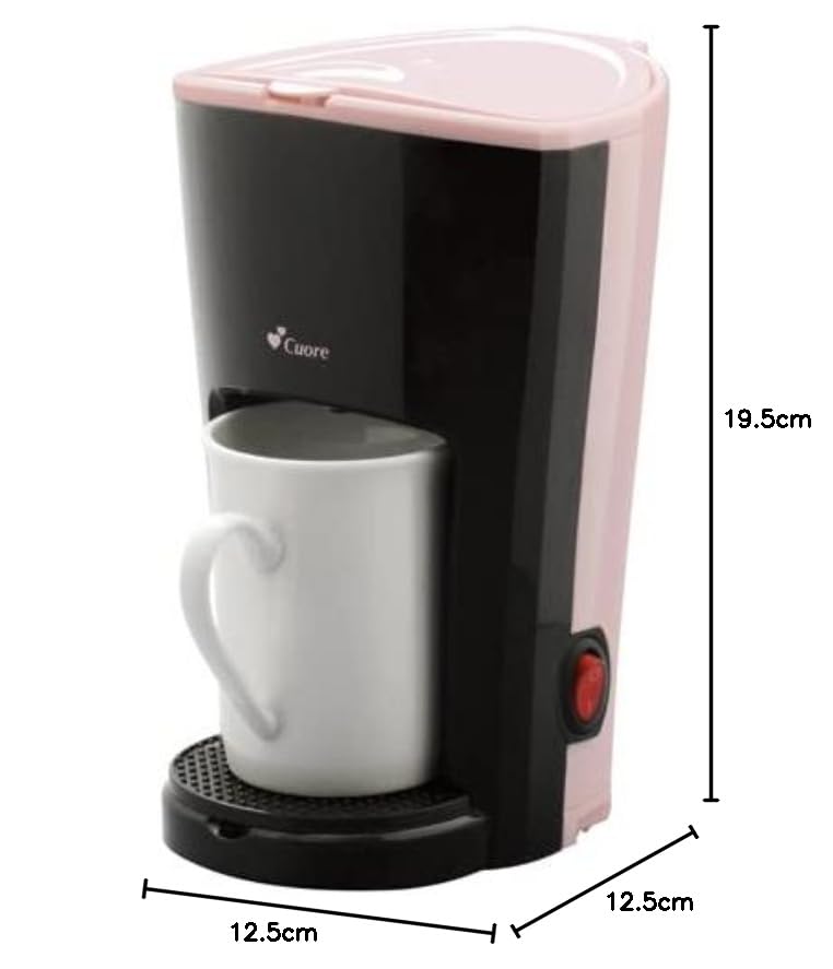 Cuore Electric Coffee Maker, 1 Cup, CU-15CD(P), Drip Type, with Cup, Solo, Pink, Black