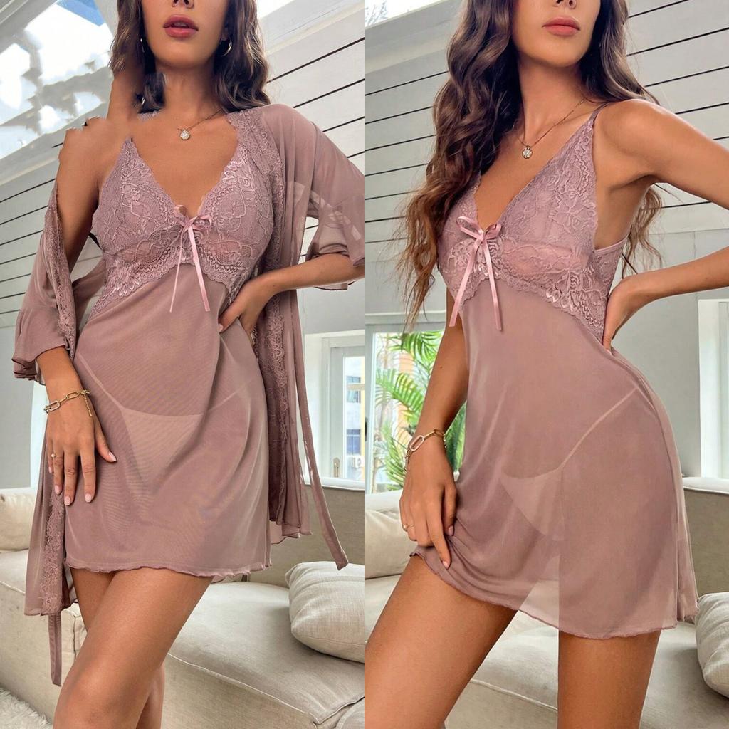 Sexy women's sexy lingerie, uniform seduction lace bow loungewear see-through