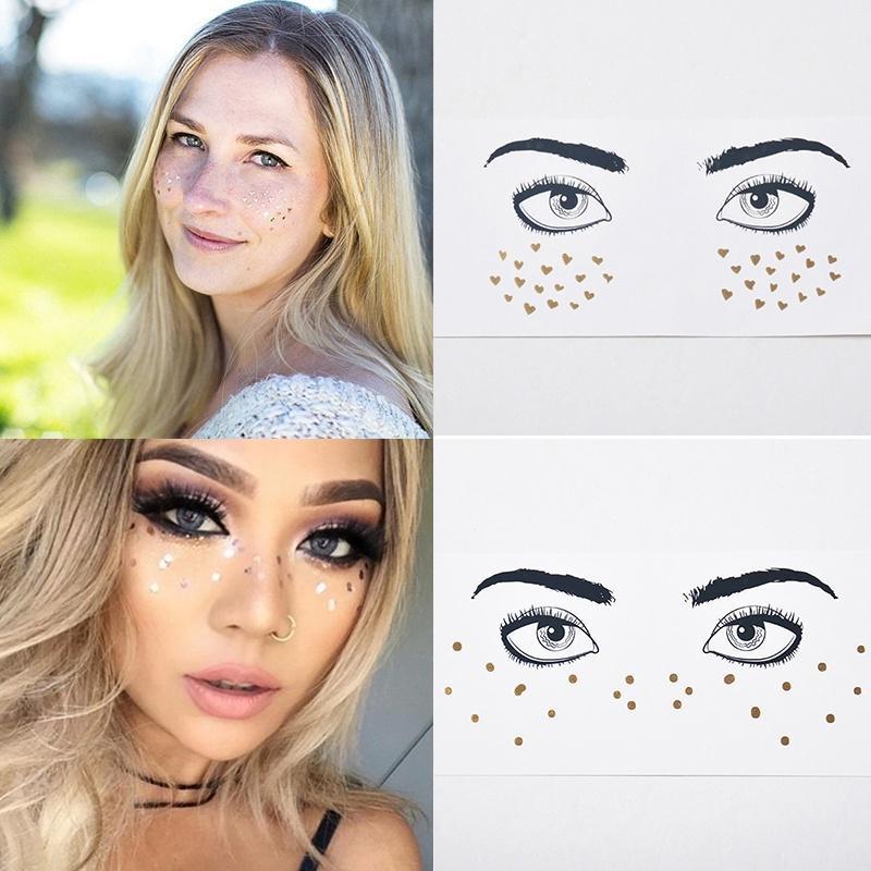 1 Stk Face Tattoo Stickers Spot Water Transfer Stickers Eye Glitter Freckles Hot Gold Face Eye Pasta Personality Decoration