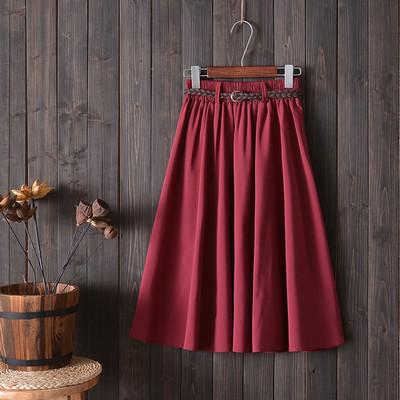Gonna Estiva Midi al Ginocchio da Donna con Cintura Moda Coreana Donna Vita Alta Pieghettata Linea ad A Gonna da Scuola Femminile