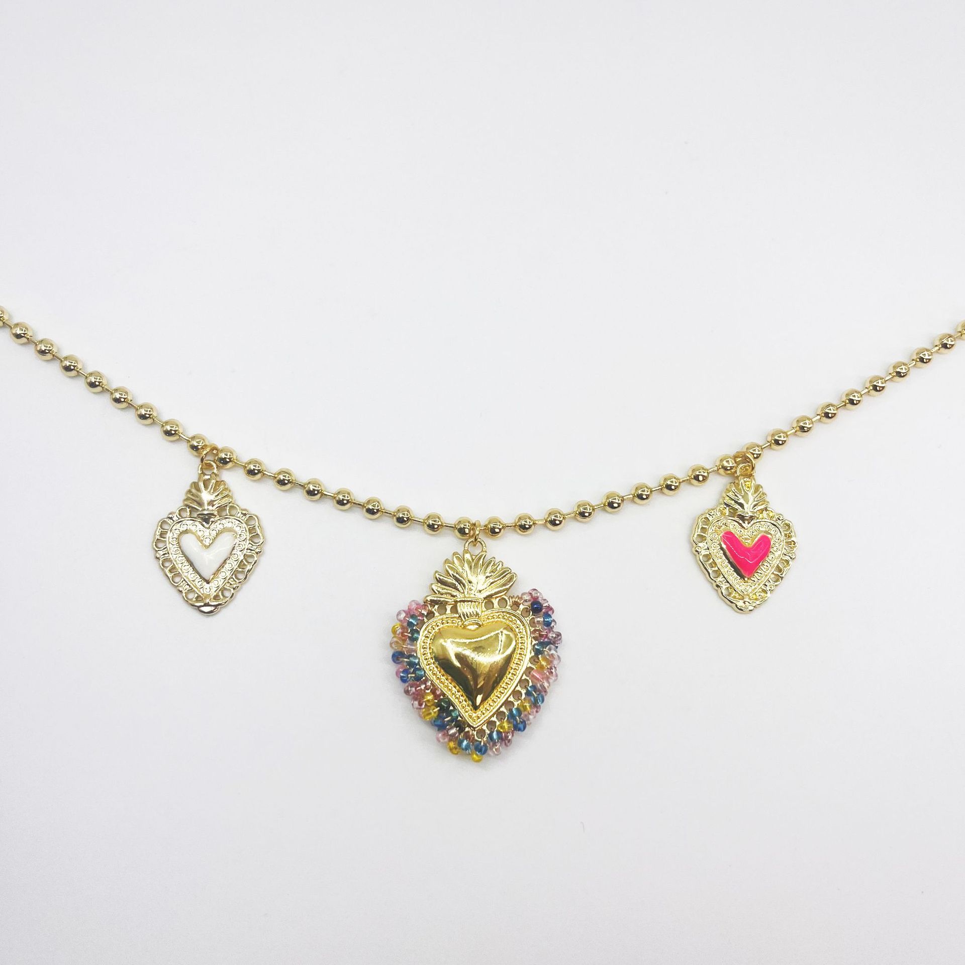 

Ожерелье с подвеской в виде священного сердца, цветные рисовые бусины, ручная работа, ожерелье с подвеской в виде сердца, женский наборный ремешок