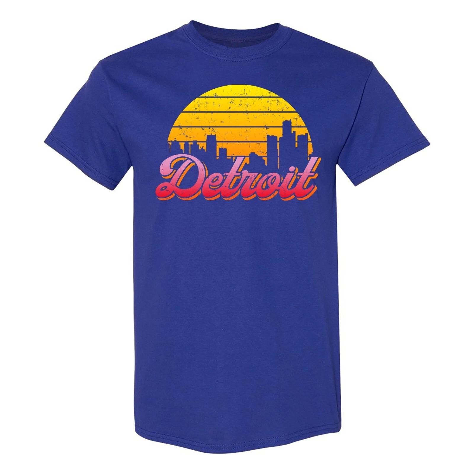 Detroit MI Retro Skyline Sunset - Home State Pride Summer T Shirt 3XL