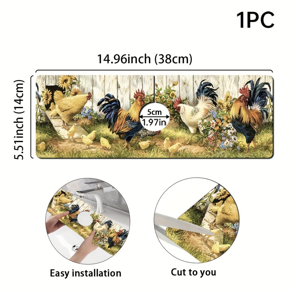 1Pcs Quick-drying Rooster Pattern Country Drying Pad, Very Suitable For Home Decoration And Bathroom, Faucet Absorbent Pad, Bathroom Faucet Splash Pad