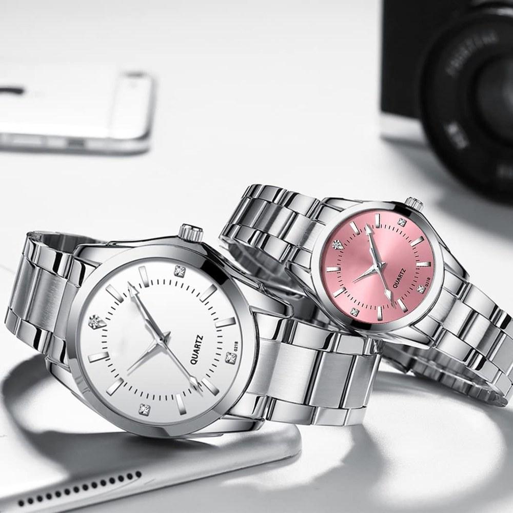 SENRUD Couple Watch Set Stainless Steel Gold and Silver White and Pink Fashion Men Women