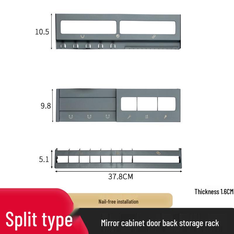 Wandmontierter Badezimmerspiegelschrank mit bohrfreier Aufbewahrung für Kosmetika und Toilettenartikel