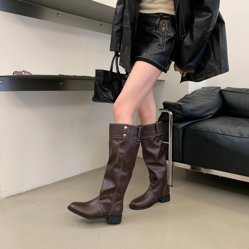 Summer round head high boots women's winter versatile thick heel thin knight boots but knee fashion boots