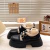 British style platform small leather shoes women's new autumn thick heel versatile skirt velvet Korean version cotton shoes