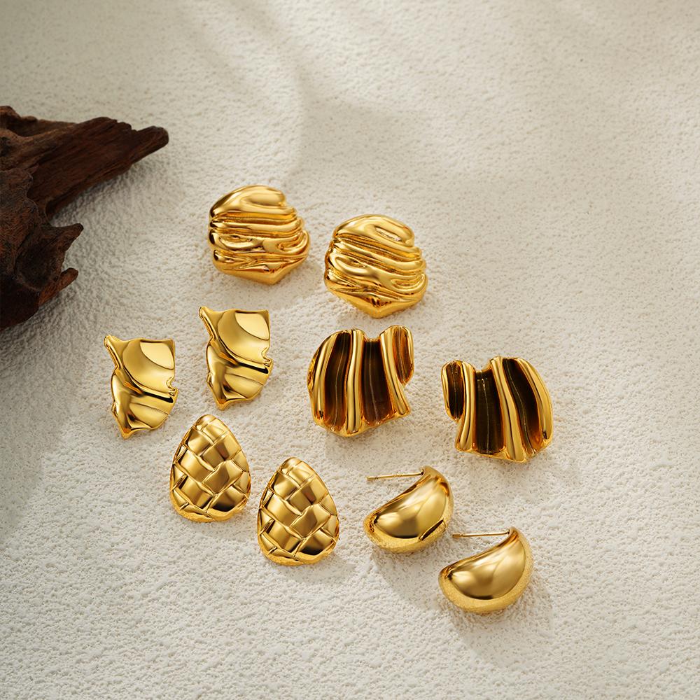 Vintage Stainless Steel Geometric Irregular Undulating Pattern Earrings 18K Gold-Plated Irregular Earrings Exquisite Fashion Jew