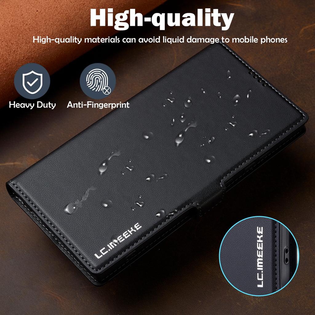 LC.IMEEKE L1 Series for Samsung Galaxy S23 Ultra Case PU Leather Wallet Stand Protective Phone Cover