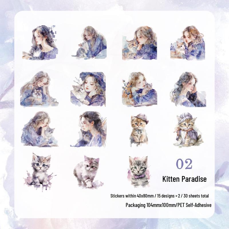 Cat Girl Die-cut Sticker Pack: Artistic Collage & Journal Decoration
