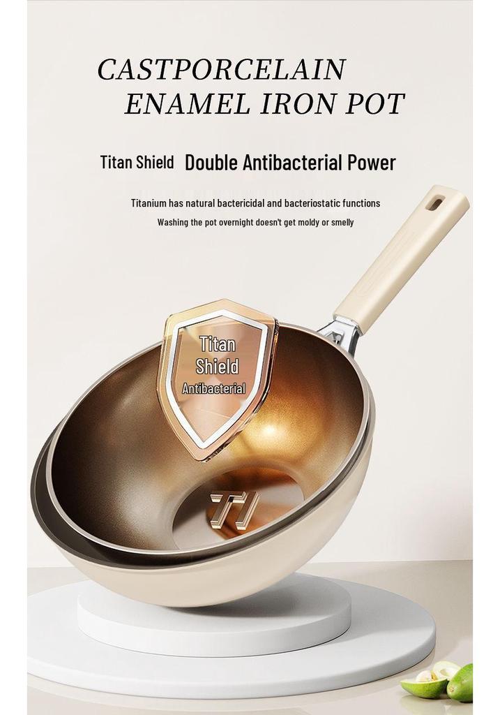 Titanium Ceramic Flat-Bottomed Non-Stick Stir-Fry Pan, Milk White, Wear-Resistant and Scratch-Resistant for Kitchen Use