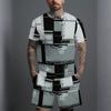 Men Gold White Geometric Triangle 3D Print Short Sleeve Tee And Matching Shorts Two Piece Outfit
