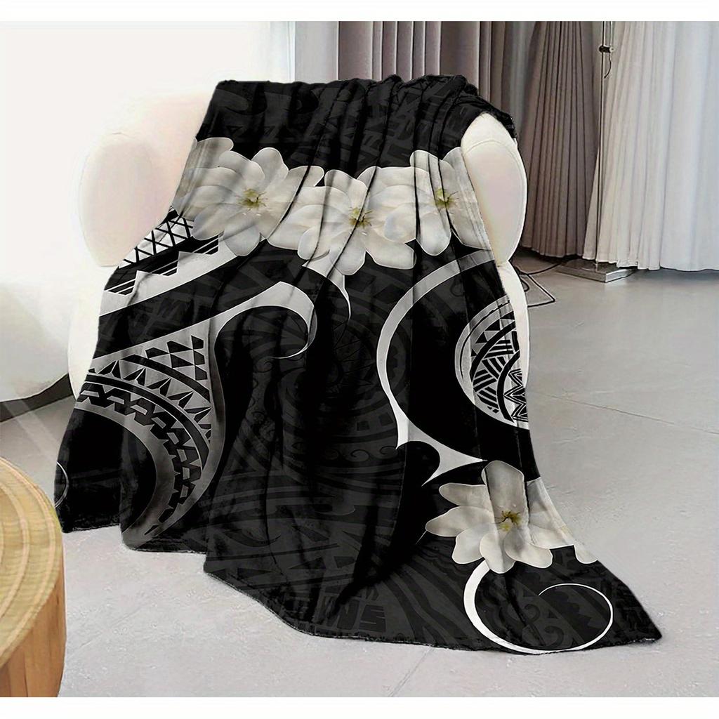 Tropical hibiscus and palm leaf patterns Blanket for Sofa Bed Travel Camping Living Room Office Conditioning Blanket