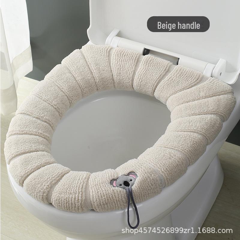 Pletený polštář na toaletní sedátko ve tvaru O s kresleným motivem - silný, pratelný potah