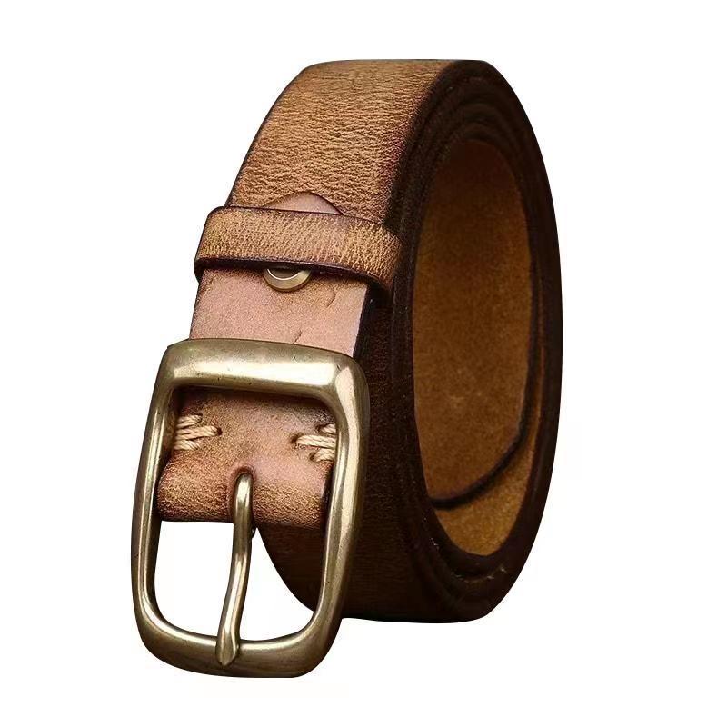 Unisex Retro Genuine Leather Belt with Pin Buckle for Jeans