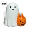 Glowing Desk Ornament Halloween Holding Pumpkin Ghost Figurine, Spooky Statue with Holiday Night Light, Resin for Tabletop Centerpiece
