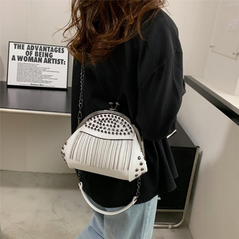 Womens Chain Shoulder Bag PU Leather Handbags Tassels Rivets Crossbody Bag Fashion Messenger Bag Seashells Bag for Daily