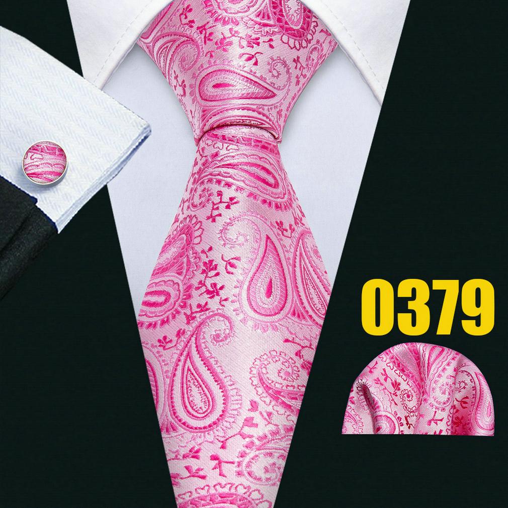 Men Pink Ties Fashion Classic Striped Paisley Floral Necktie Handky Cufflinks Set Formal Wedding