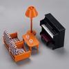 Dollhouse Miniature Toy Piano & Furnishings: 1:12 Pretend Play Model, Living Room Decoration Props.