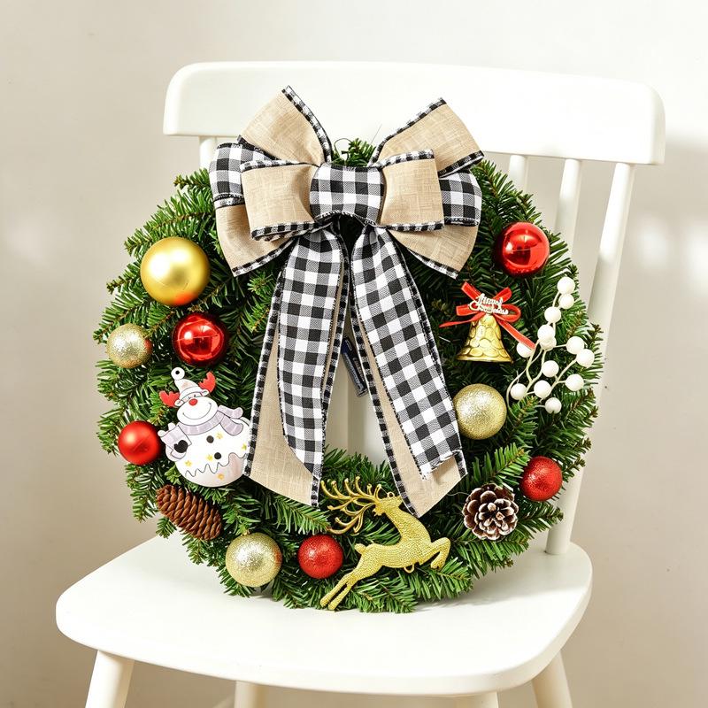 Plaid Bow Christmas Wreath Decoration for Door and Event Scene
