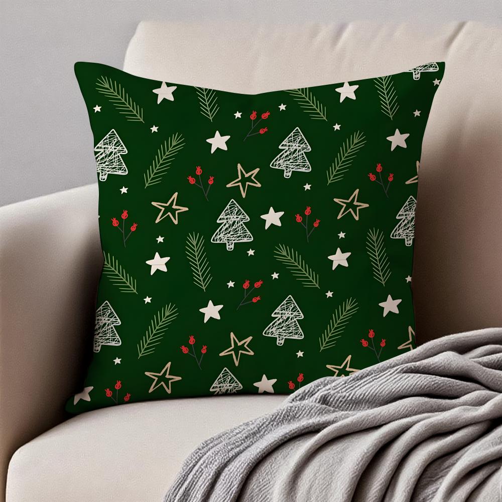Christmas Illustration Festive Cushion Cover Pillowcase Antidustmite Invisible Zipper Short Plush Sofa Cushion