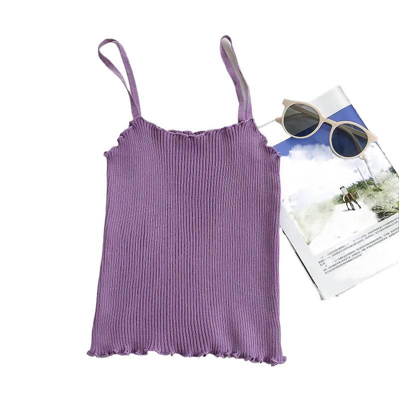 2026 Women's Korean Ruffled Trim Slim Knit Camisole Top