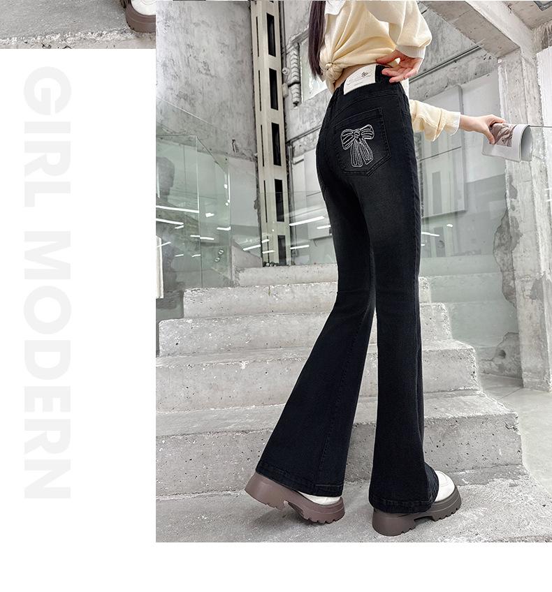 Girls' Flared Jeans with Bow - Autumn 2025 Fashion