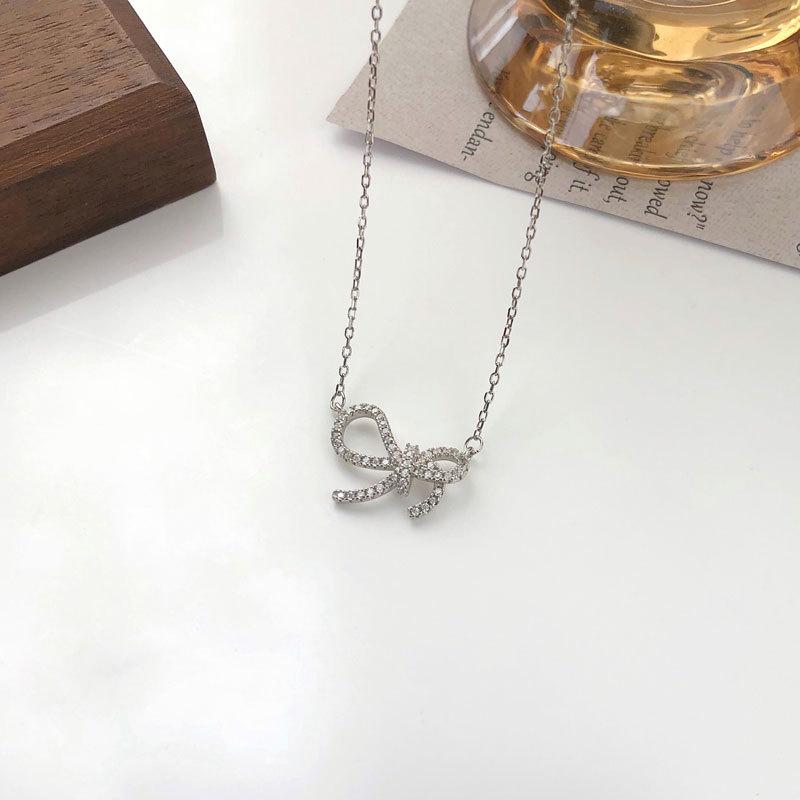 Super víla sladká mašle diamantový náhrdelník lehký a elegantní temperamentní všestranný řetízek na klíční kost
