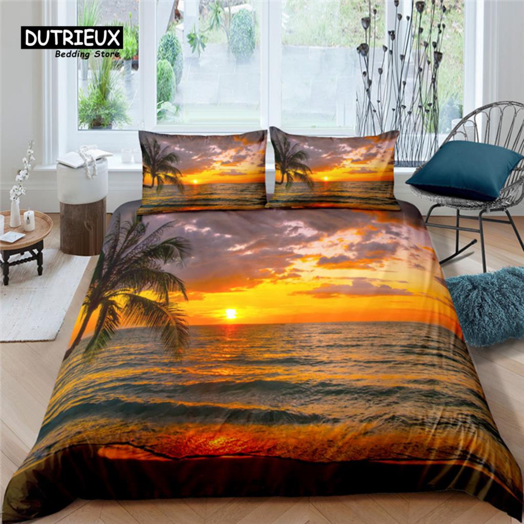 Luksusowy Zestaw Pościeli 3D Plaża Drzewo do Domu Wygodny Zestaw Poszwy na Kołdrę Zestaw Pościeli dla Dzieci Rozmiar Queen i King EU/US/AU/UK