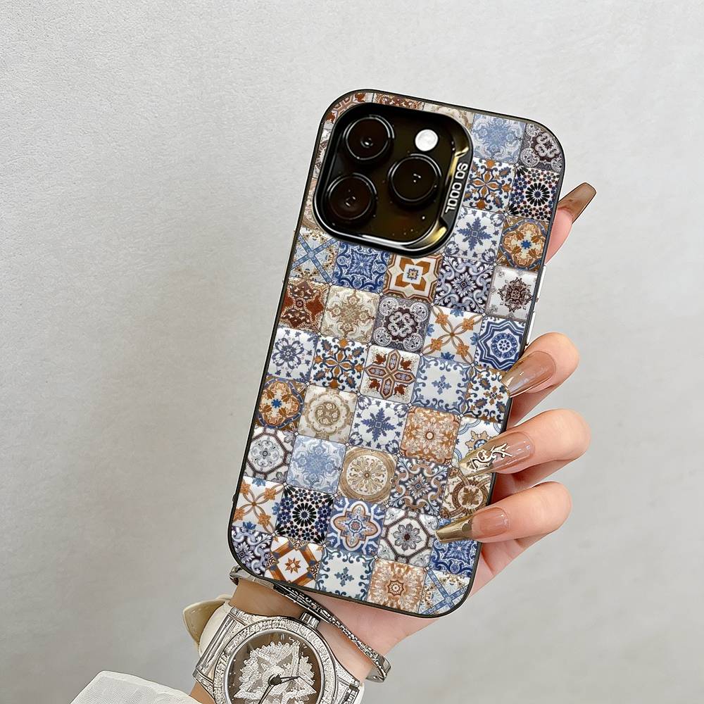 

Moroccan tiles Phone Case For iPhone 17,16,15,14,13,12,11 Plus,Pro Max,XS,Colored Silver Plated Inside Cover iPhone11ProMax