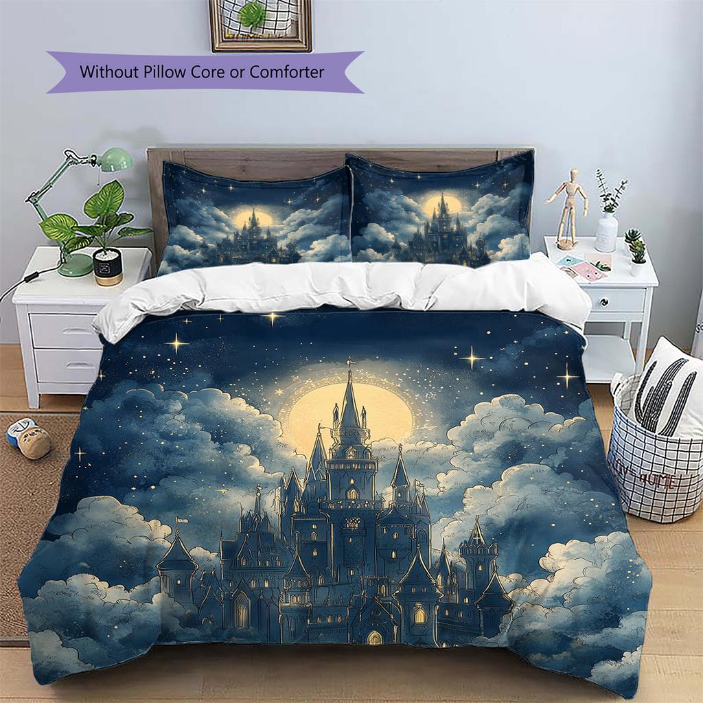 Sky Castle Pattern Bedding Quilt Set  Home Decoration  Gift (1 * Duvet Cover + 2 * Pillowcase  Without Core)