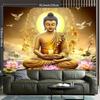 Buddha Tapestry, Meditating Buddha with Candle and Lotus Flowers, Spiritual Art Wall Hanging for Home Meditation Room Decor