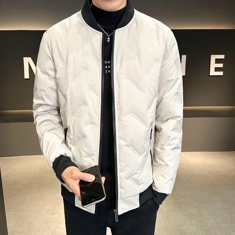 Di Yu Shen Long Men's Winter Baseball Collar Down Jacket - Thick, Warm, White Duck Down Casual Outerwear for Cold Protection