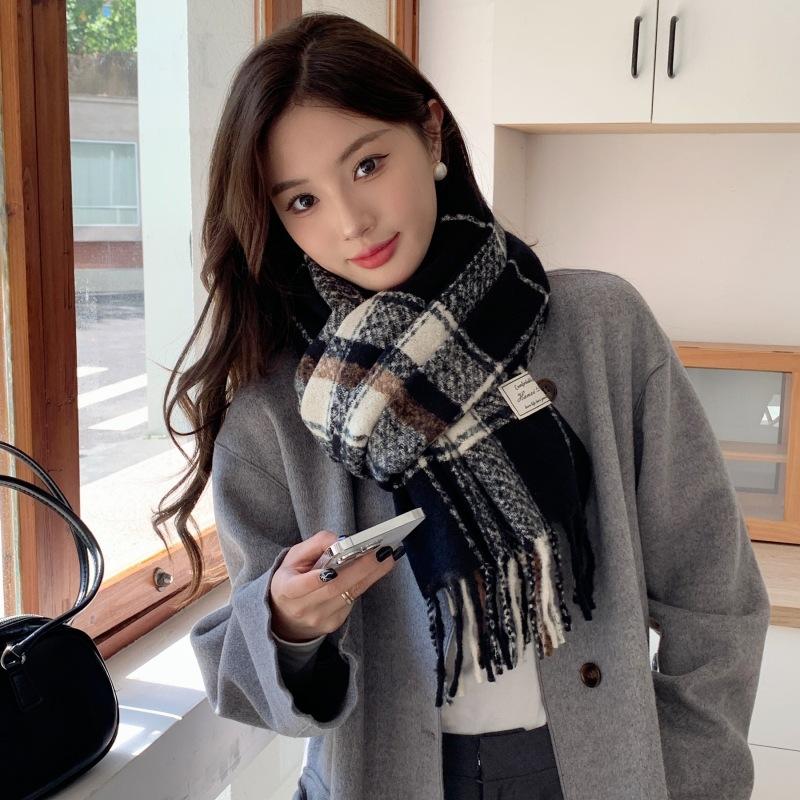 

Plaid scarf contrasting colors girls versatile thickened warm long shawl dual-purpose couple scarf