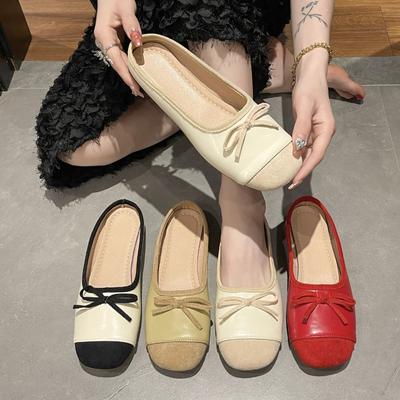 New Style Fashion Women Flat Strap Boat Shoes Square Toe Slip On Slippers for Woman Ballet Flats Comfortable Bow Women's Sandals