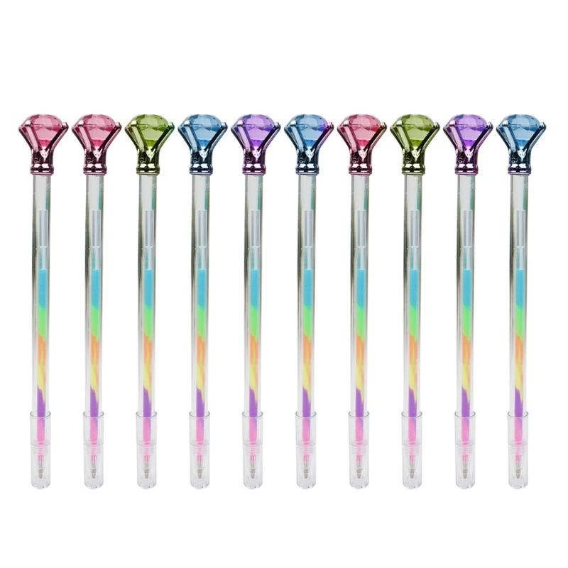 

10 Pcs/Set Colorful Rainbow Pen Neons Gel Pen Big Diamonds Pen Multicolor Pen Glitter Decorative Pen for Writing Drawin 1