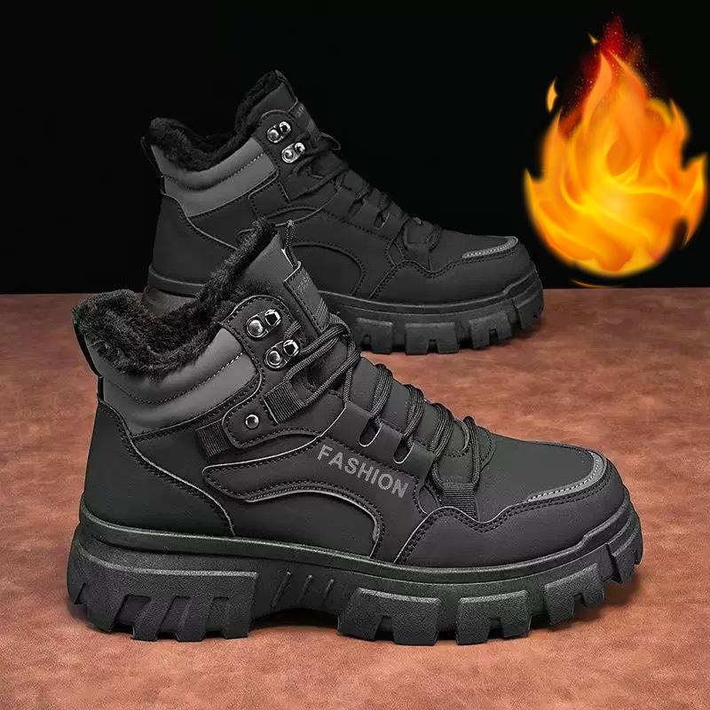 

Mens Soft Elastic Cold Warm Padded Snow Boots Thick-soled Non-slip Wear-resistant Outdoor Casual Sneakers Martin Cotton Boots 44