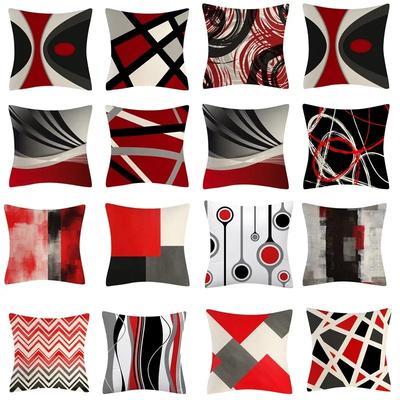 Funda de Almohada Decoración del Hogar Cojín de Moda Funda de Cojín Abstracta Funda de Almohada Geométrica Negra Roja Sofá