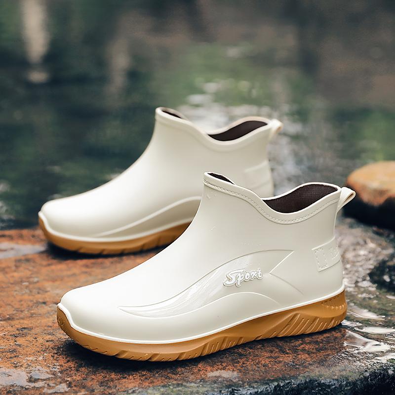 Fashion Men Short Tube Rain Boots Fashionable Waterproof Rain Boots Fashionable Anti Slip Kitchen Work Shoes Warm Low Top Water Shoes