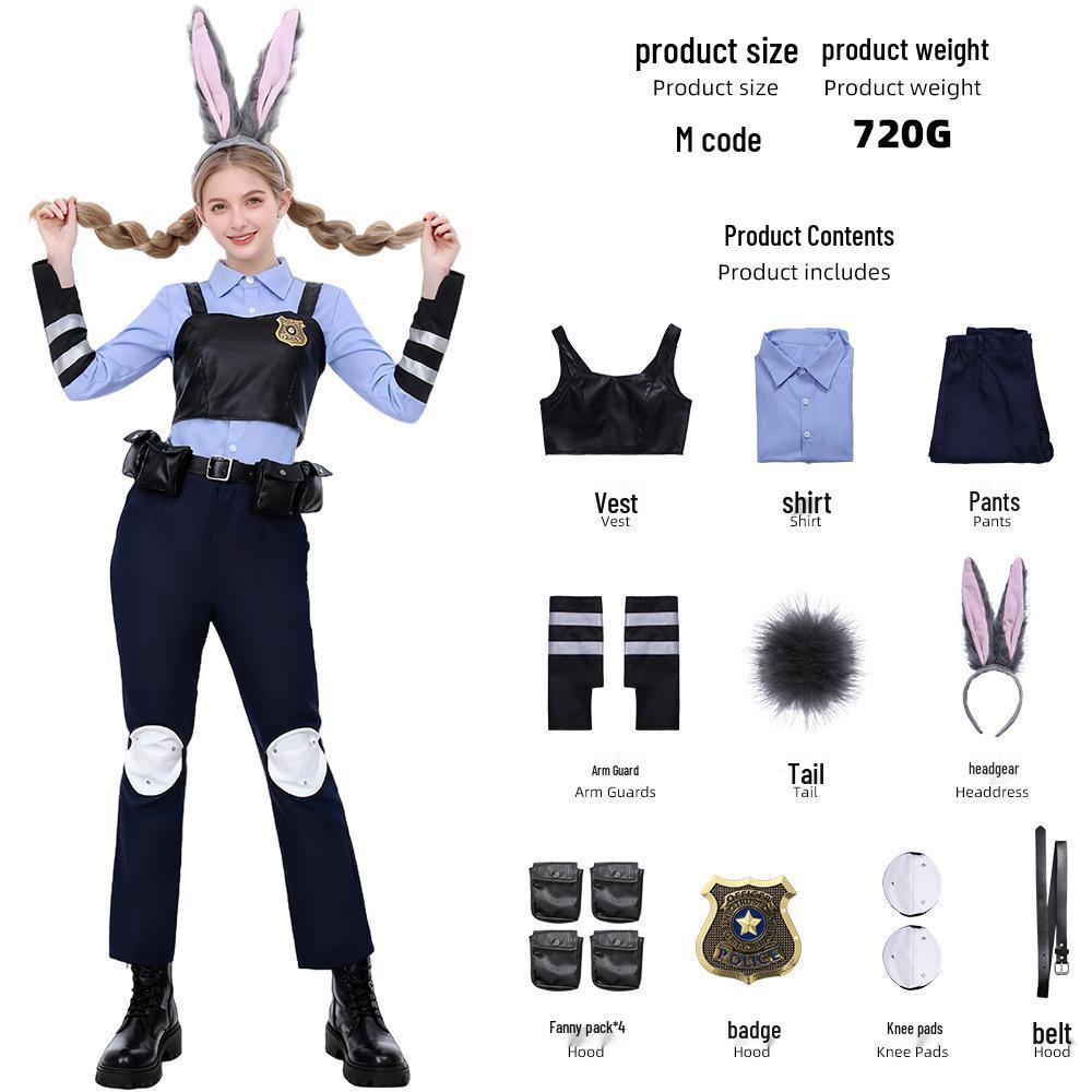 Judy Rabbit Police Officer Kids Cosplay Costume - Zootopia Halloween & Nick Fox Performance Outfit