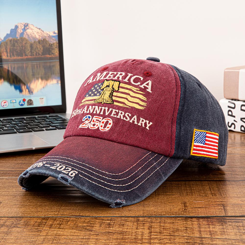 Vintage Washed Distressed America 250Th Anniversary 1776- Liberty Bell American Flag Embroidered Baseball Cap Men Women Adju