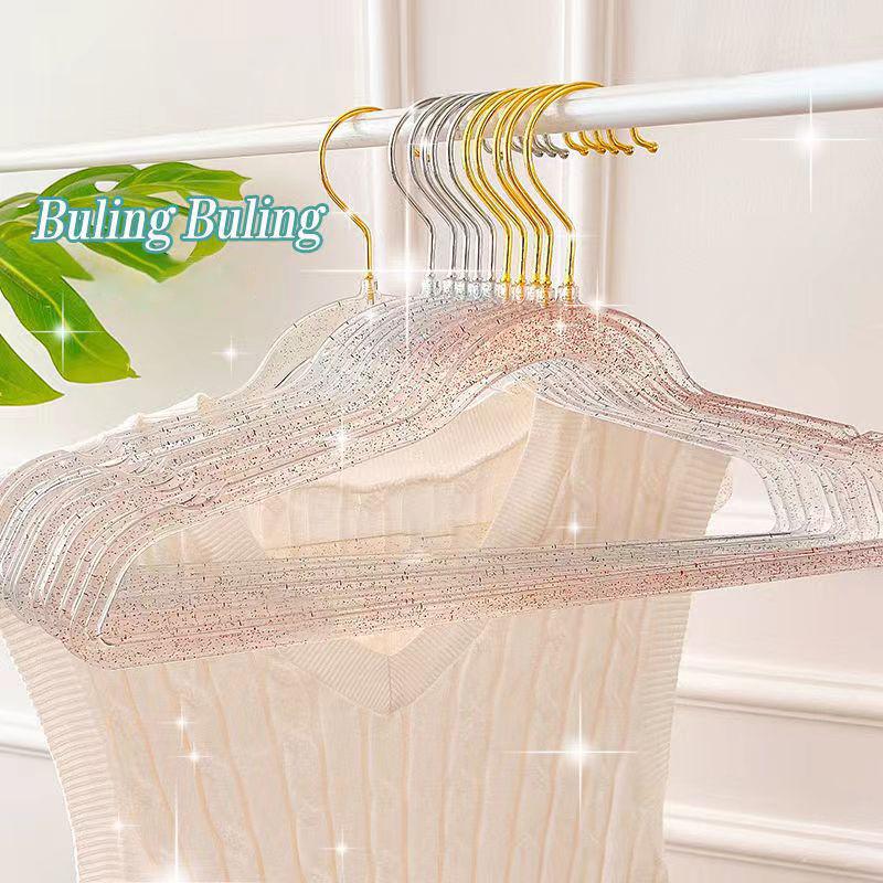 10PCS Acrylic Plastic Hangers Glitter Traceless Clothes Drying Hanger Female Wardrobe Clothing Space-Saving Storage Organizer
