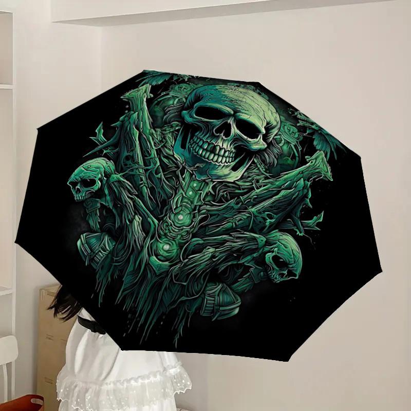 1pc Gothic Skull Automatic Folding Umbrella, Heavy-Duty 8-Rib Construction, Perfect for Everyday Yy251114122