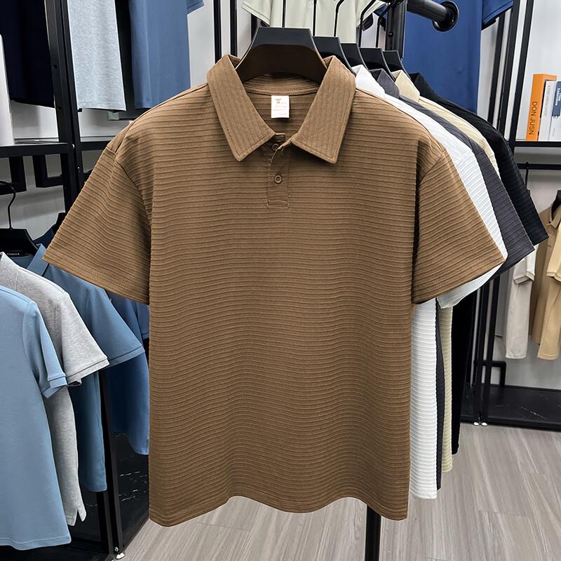 Firstview Men s Striped Texture Short Sleeve Polo Shirt FX1168 4XL
